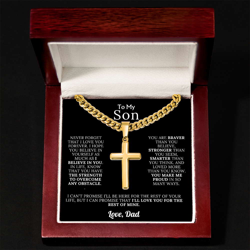 To My Son – Love Dad – Artisan Cross on Cuban Link Chain – Gift Set