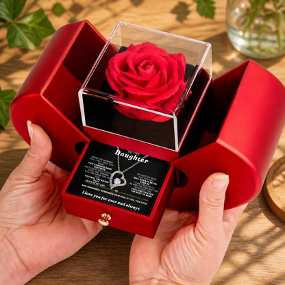 Daughter necklace in red rose heart box with Always My Little Girl message