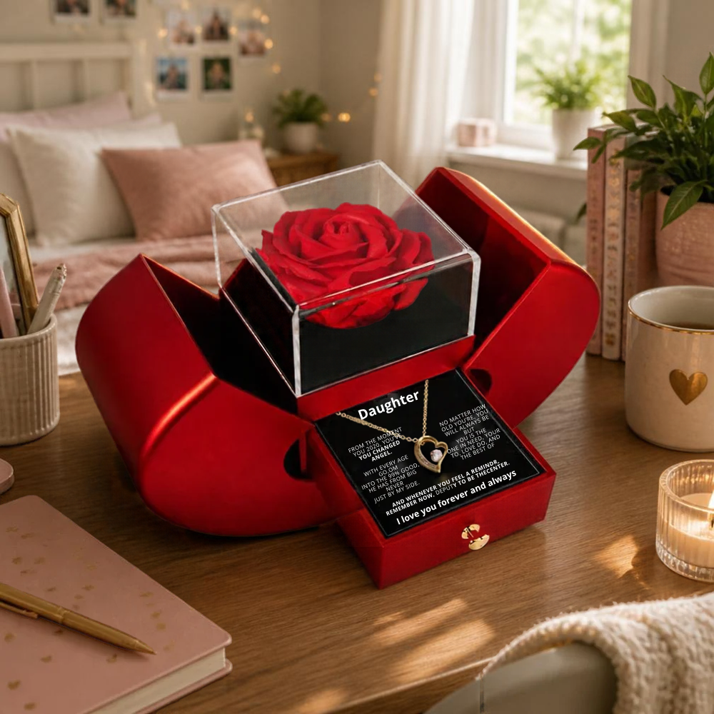 Always My Little Girl daughter necklace rose heart box, view 2