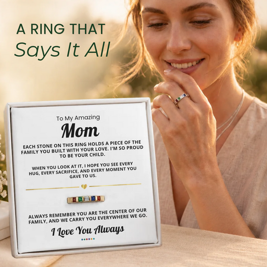 To My Mom family birthstone ring with message card by Canyonways
