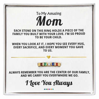 Personalized family birthstone ring for Mom in gift box