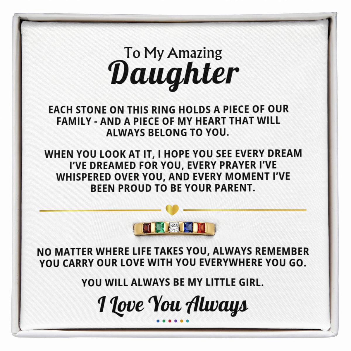To My Daughter birthstone ring with message card by Canyonways