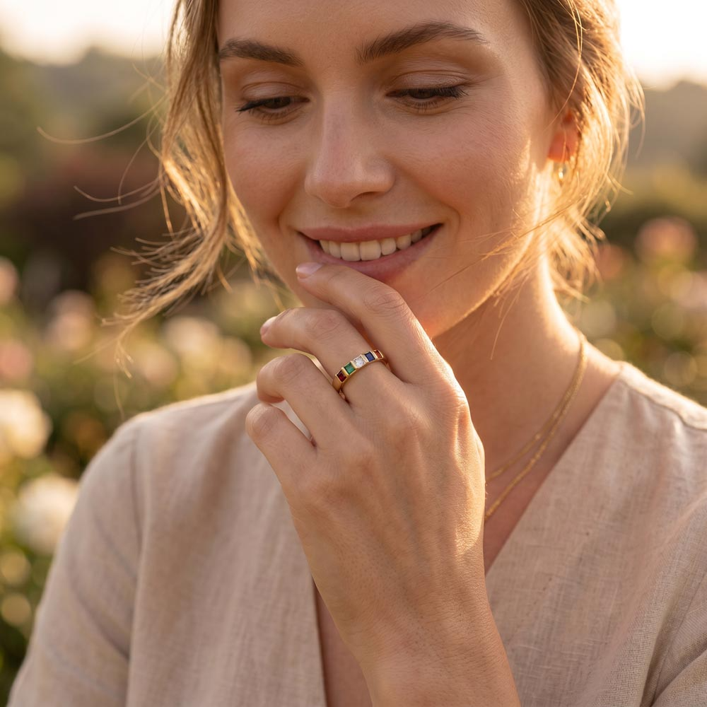 Custom birthstone ring with up to six stones for Mom