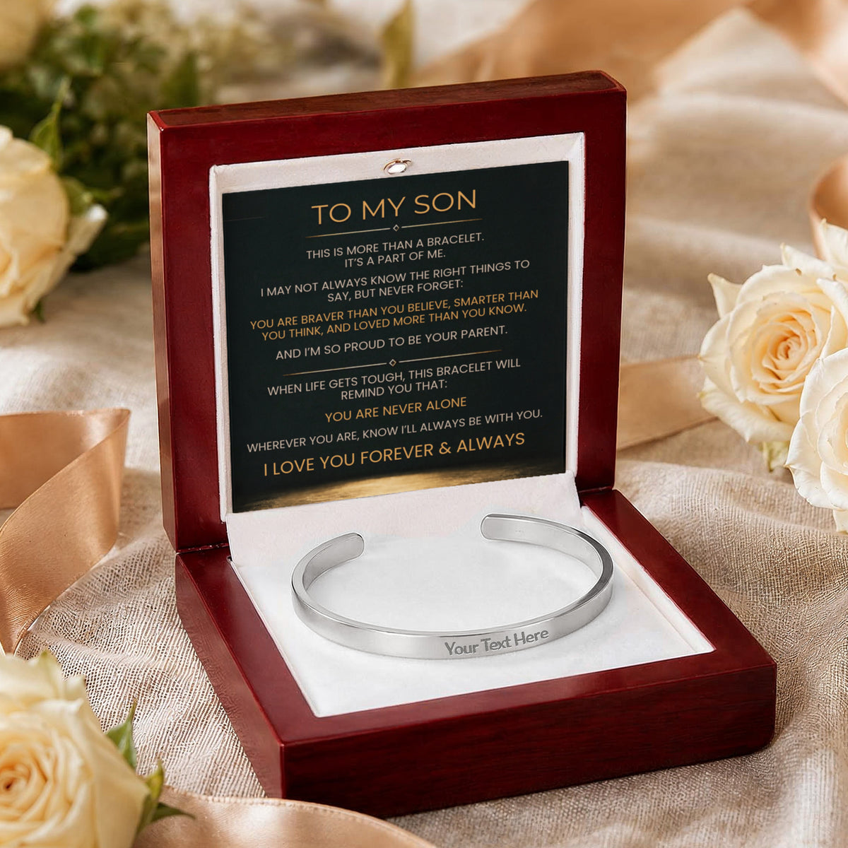 Engraved cuff bracelet for son, view 12