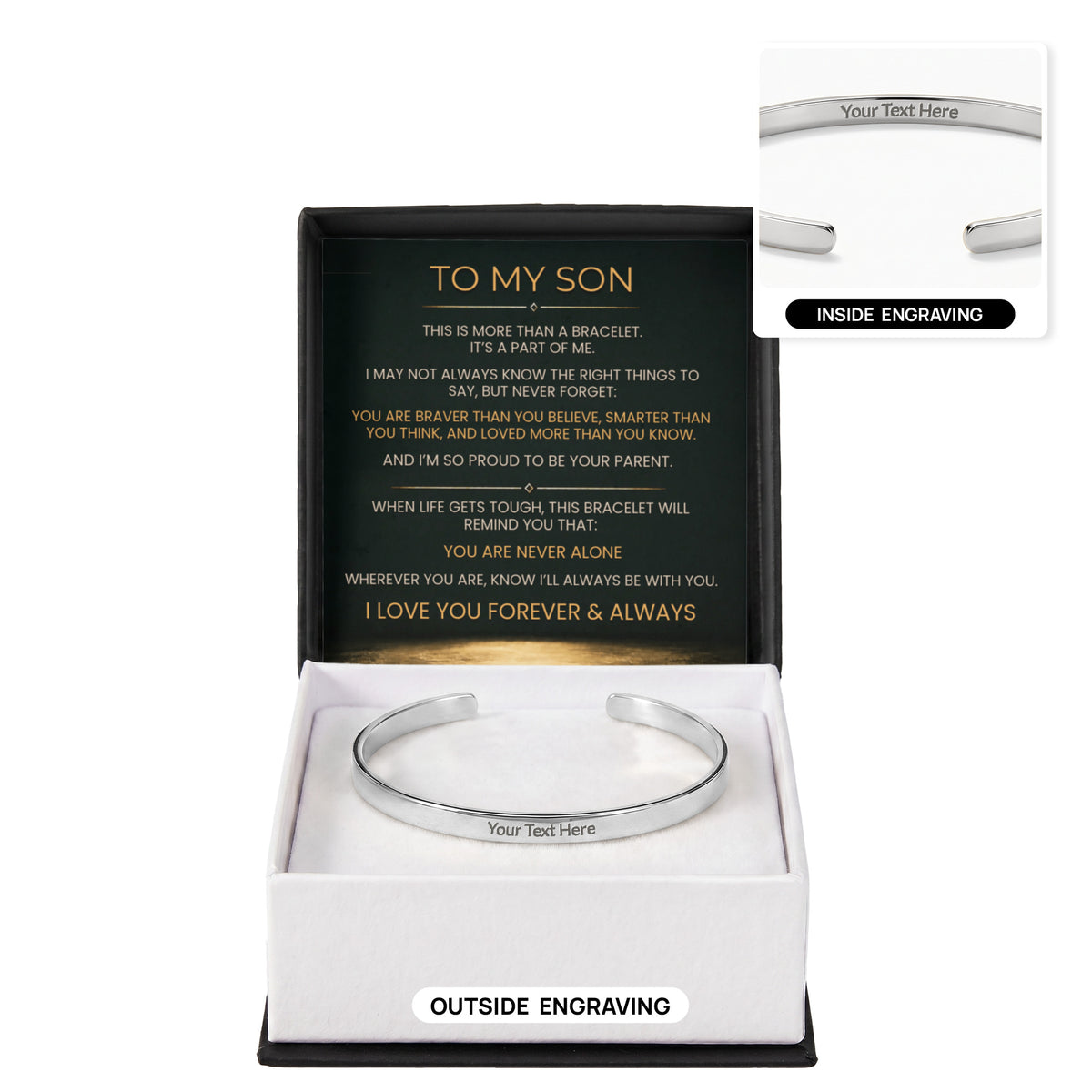 Engraved cuff bracelet for son, view 4
