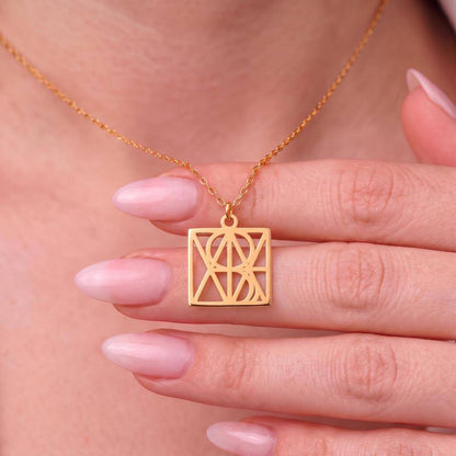 Geometric monogram name necklace gift set
