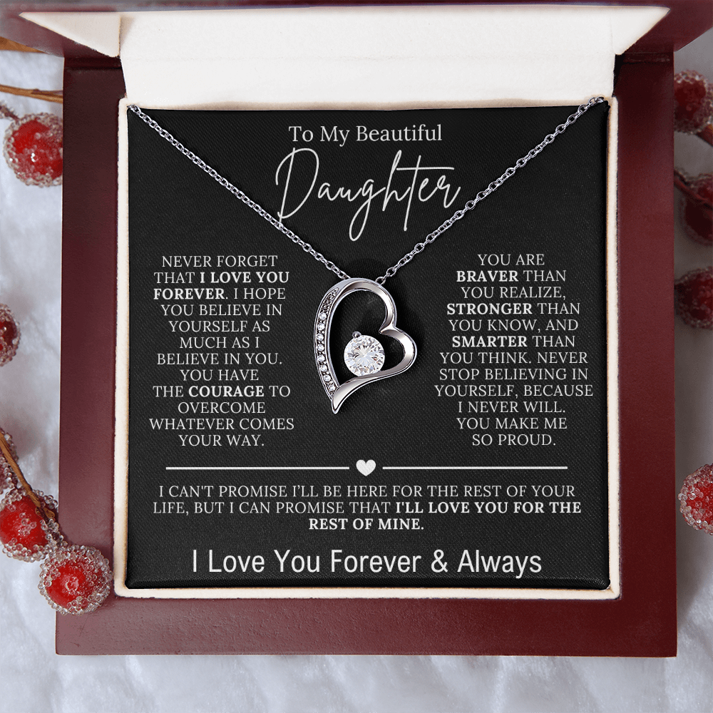 To My Beautiful Daughter - I Love You Forever Forever Love Necklace Black