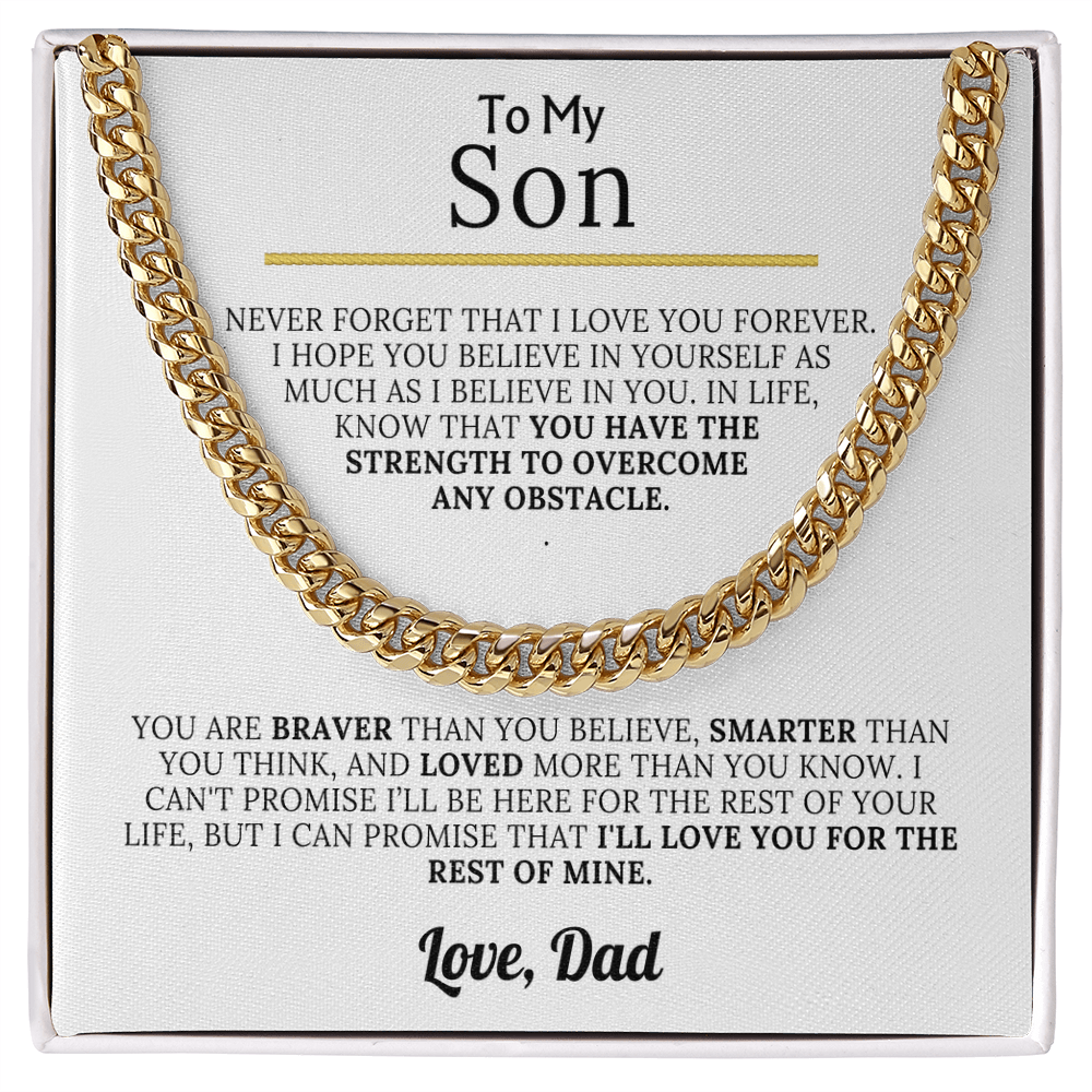 To My Son - Braver, Stronger, Smarter Cuban Chain Gift Set