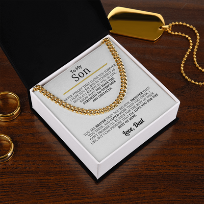 To My Son - Braver, Stronger, Smarter Cuban Chain Gift Set