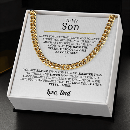 To My Son - Braver, Stronger, Smarter Cuban Chain Gift Set