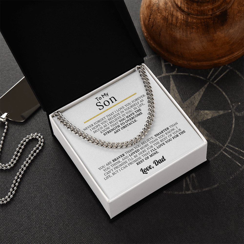 To My Son - Braver, Stronger, Smarter Cuban Chain Gift Set