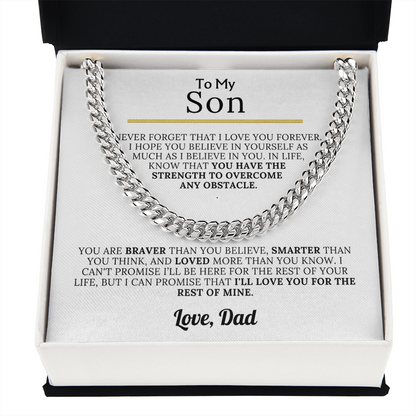 To My Son - Braver, Stronger, Smarter Cuban Chain Gift Set