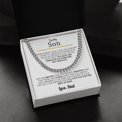 To My Son - Braver, Stronger, Smarter Cuban Chain Gift Set