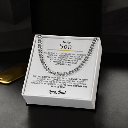 To My Son - Braver, Stronger, Smarter Cuban Chain Gift Set