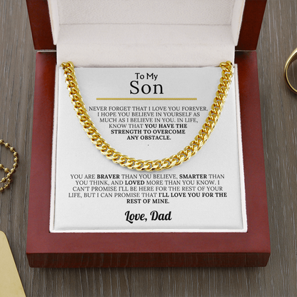 To My Son - Braver, Stronger, Smarter Cuban Chain Gift Set