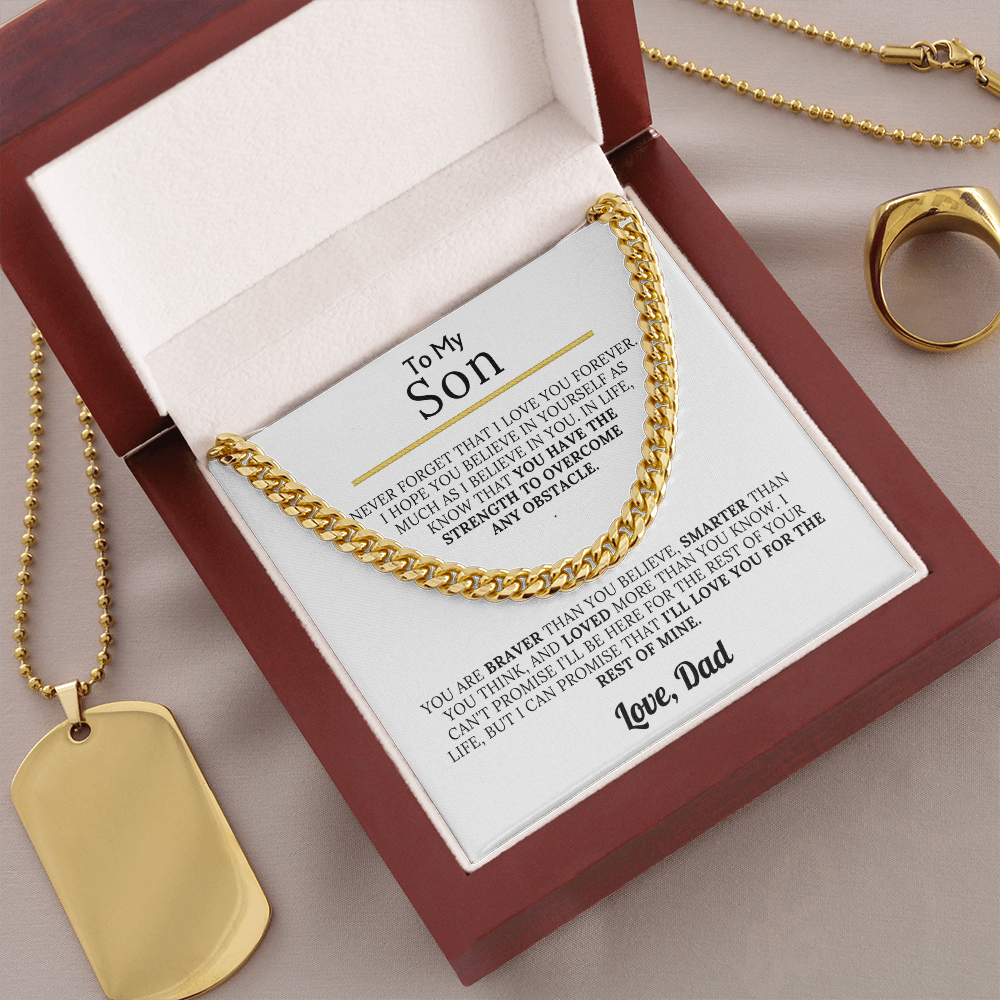 To My Son - Braver, Stronger, Smarter Cuban Chain Gift Set