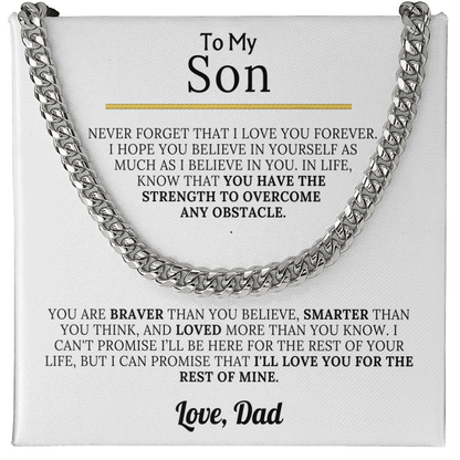 To My Son - Braver, Stronger, Smarter Cuban Chain Gift Set
