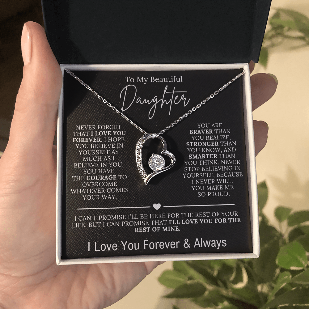 To My Beautiful Daughter - I Love You Forever Forever Love Necklace Black