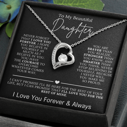 To My Beautiful Daughter - I Love You Forever Forever Love Necklace Black