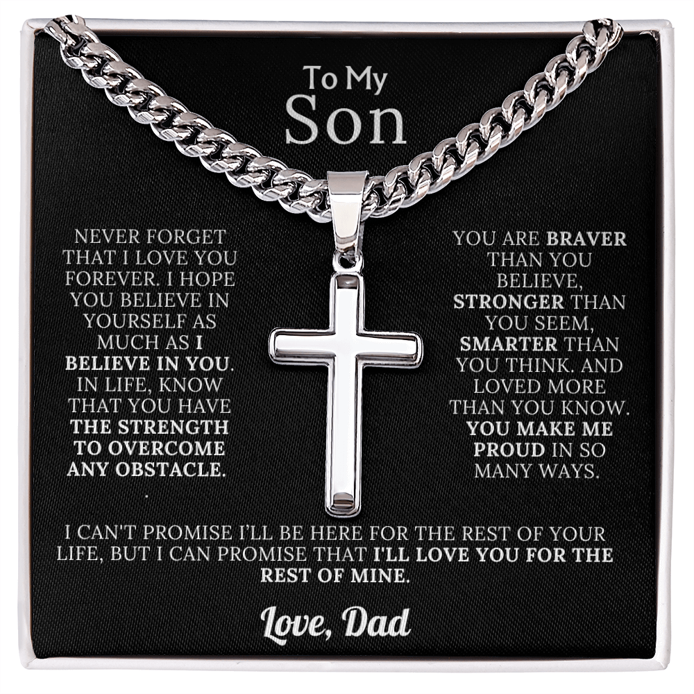 To My Son – Love Dad – Artisan Cross on Cuban Link Chain – Gift Set