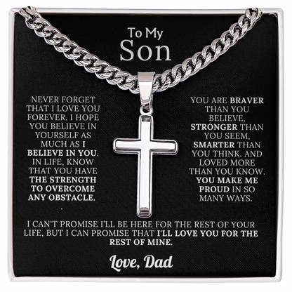 To My Son – Love Dad – Artisan Cross on Cuban Link Chain – Gift Set