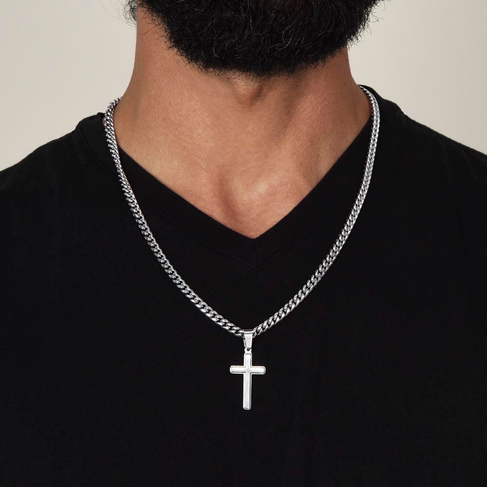 To Our Son – Love Mom & Dad – Artisan Cross on Cuban Link Chain – Gift Set