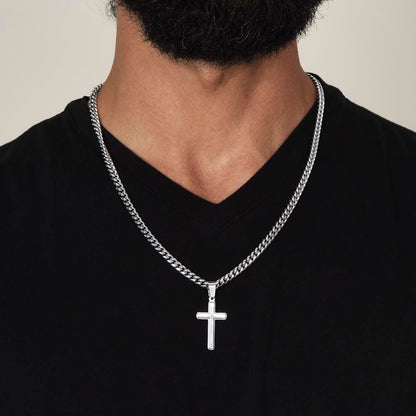 To Our Son – Love Mom & Dad – Artisan Cross on Cuban Link Chain – Gift Set