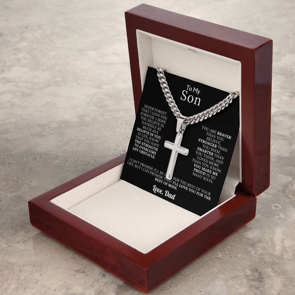To My Son – Love Dad – Artisan Cross on Cuban Link Chain – Gift Set