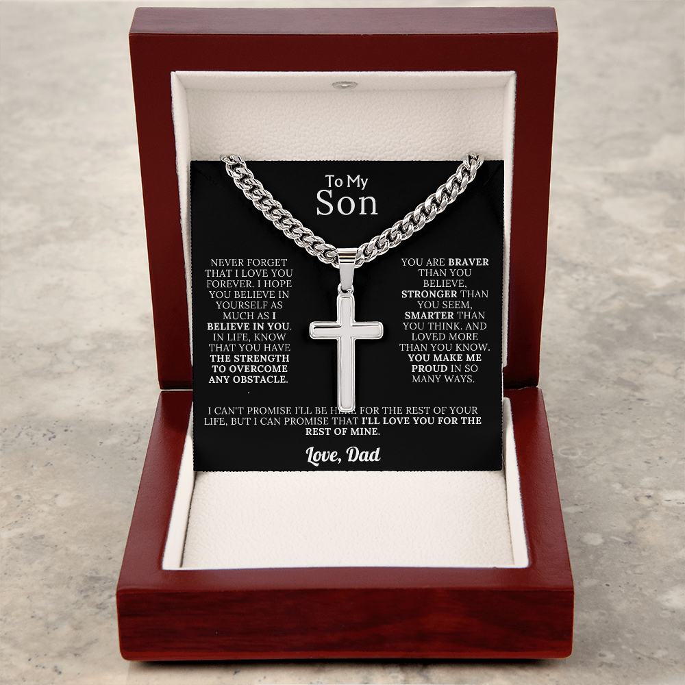To My Son – Love Dad – Artisan Cross on Cuban Link Chain – Gift Set