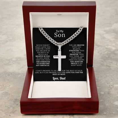 To My Son – Love Dad – Artisan Cross on Cuban Link Chain – Gift Set