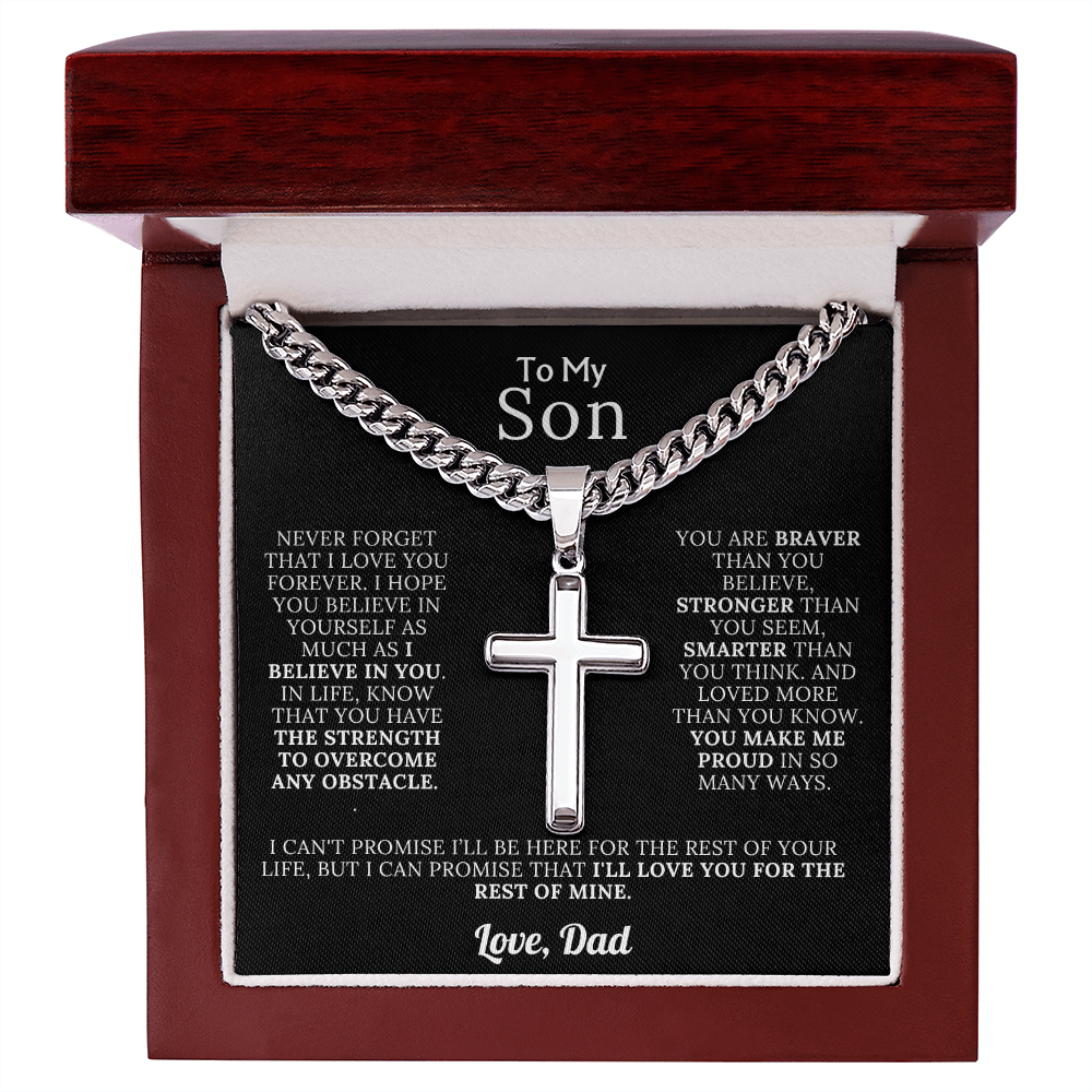 To My Son – Love Dad – Artisan Cross on Cuban Link Chain – Gift Set