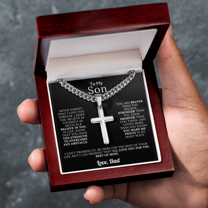 To My Son – Love Dad – Artisan Cross on Cuban Link Chain – Gift Set