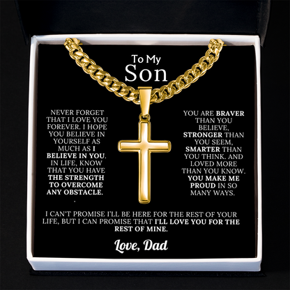 To My Son – Love Dad – Artisan Cross on Cuban Link Chain – Gift Set