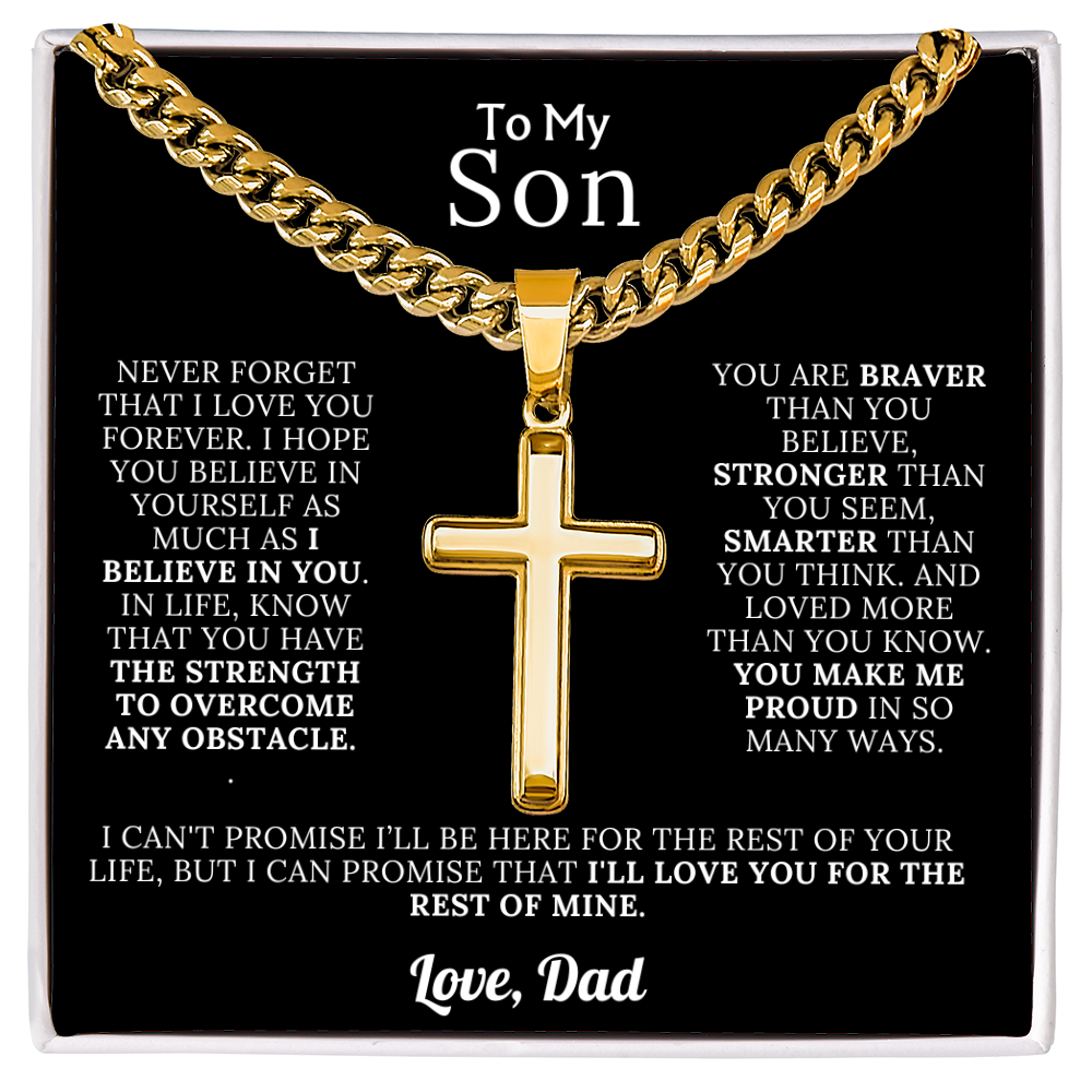 To My Son – Love Dad – Artisan Cross on Cuban Link Chain – Gift Set