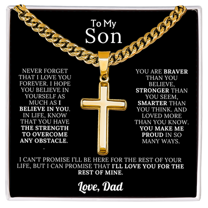 To My Son – Love Dad – Artisan Cross on Cuban Link Chain – Gift Set
