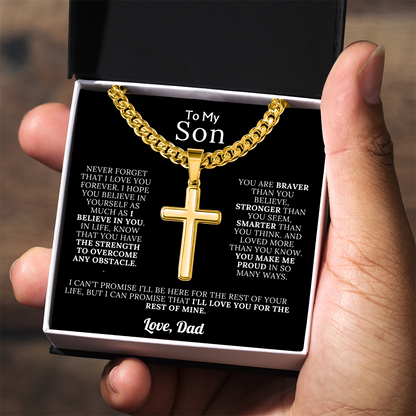 To My Son – Love Dad – Artisan Cross on Cuban Link Chain – Gift Set