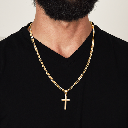 To Our Son – Love Mom & Dad – Artisan Cross on Cuban Link Chain – Gift Set
