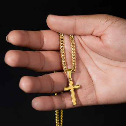 To My Son – Love Dad – Artisan Cross on Cuban Link Chain – Gift Set