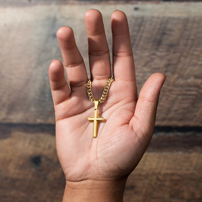 To Our Son – Love Mom & Dad – Artisan Cross on Cuban Link Chain – Gift Set