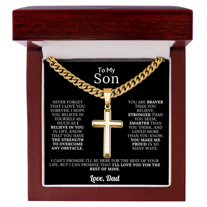 To My Son – Love Dad – Artisan Cross on Cuban Link Chain – Gift Set
