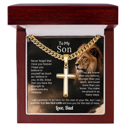 To My Son cross necklace from Dad with Old Lion message card