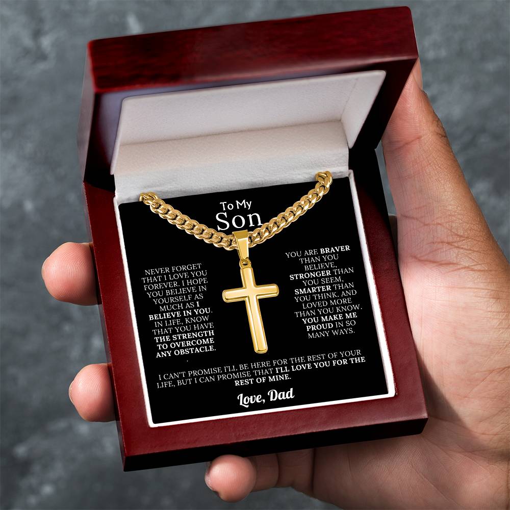 To My Son – Love Dad – Artisan Cross on Cuban Link Chain – Gift Set