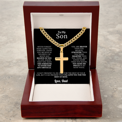 To My Son – Love Dad – Artisan Cross on Cuban Link Chain – Gift Set