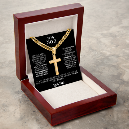 To My Son – Love Dad – Artisan Cross on Cuban Link Chain – Gift Set
