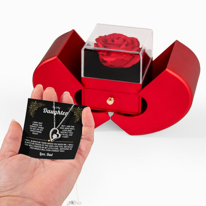 Beautiful Gift for Daughter: "I Will Always Be There" Gift Set With Heart Box and Red Rose Surprise